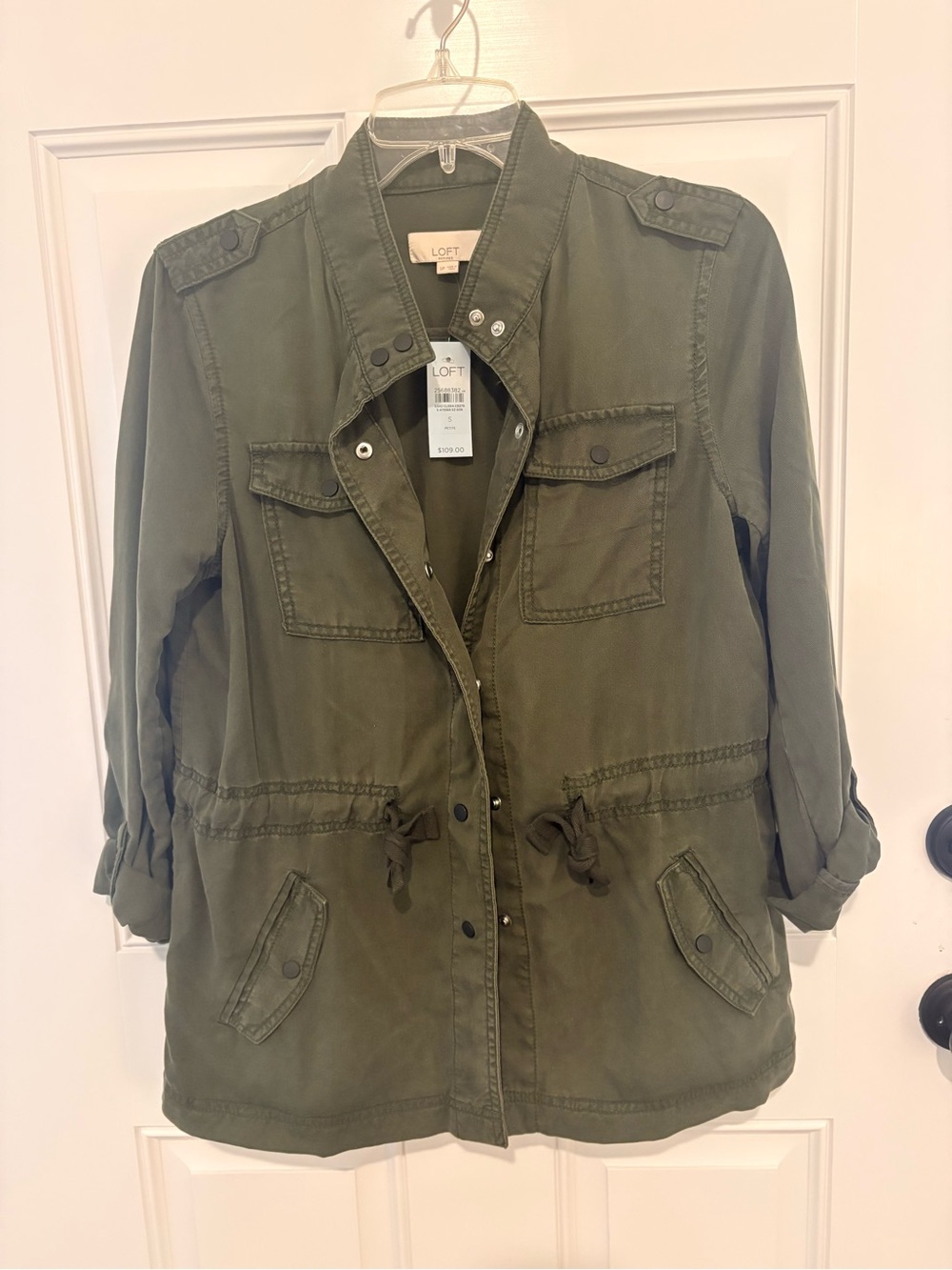 LOFT Olive Green Utility Jacket with Drawstring Waist